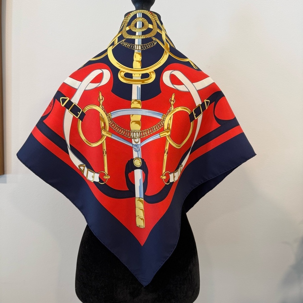 Authentic Hermes Red and Gold Silk Scarf - Picture 5 of 10